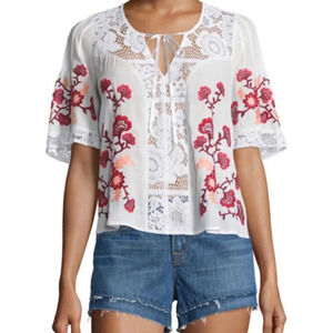 For Love & Lemons Isabella Lace-Inset Embroidered Top/ White 16692